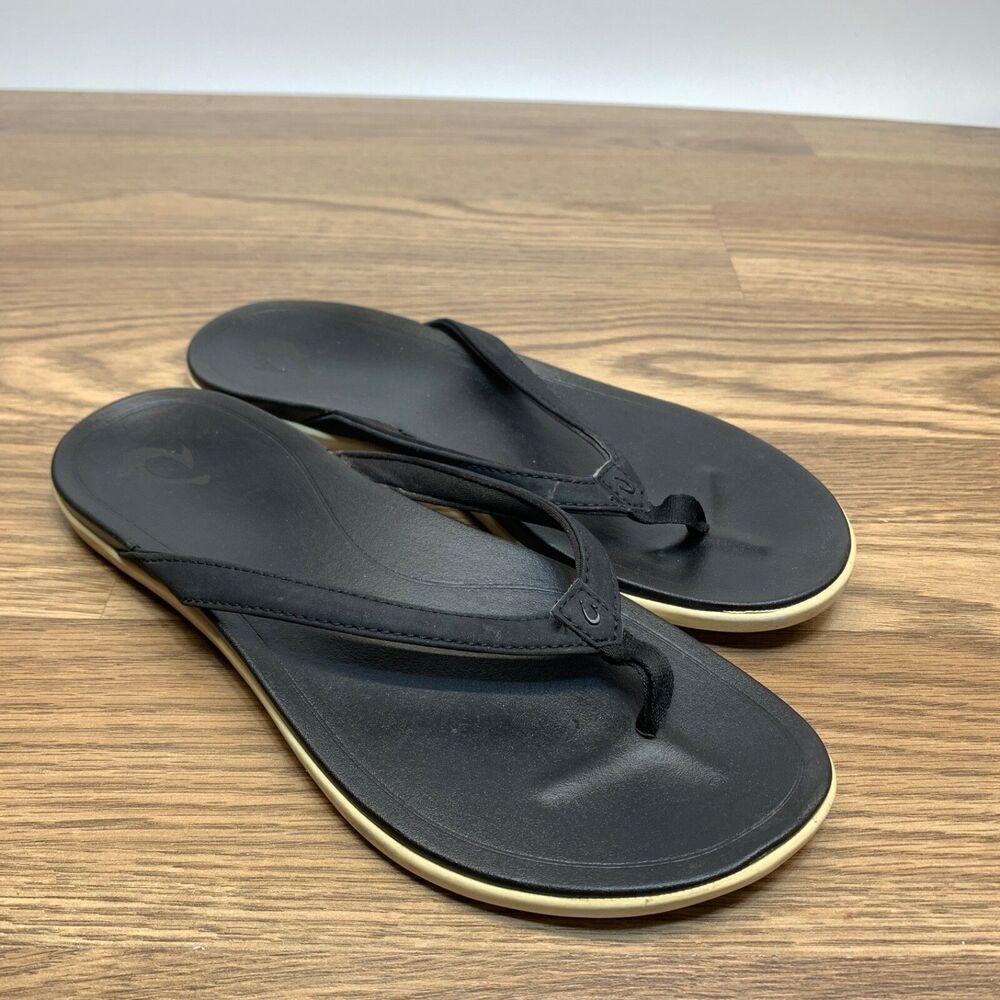 Olu'kai Ho'opio Womens Flip Flop Black Size‎ 8 Thong Sandals